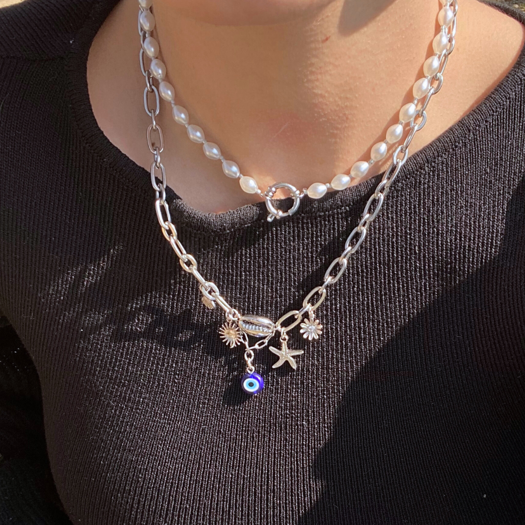 Collier Eze par Solera, perles d’eau douce et acier inoxydable