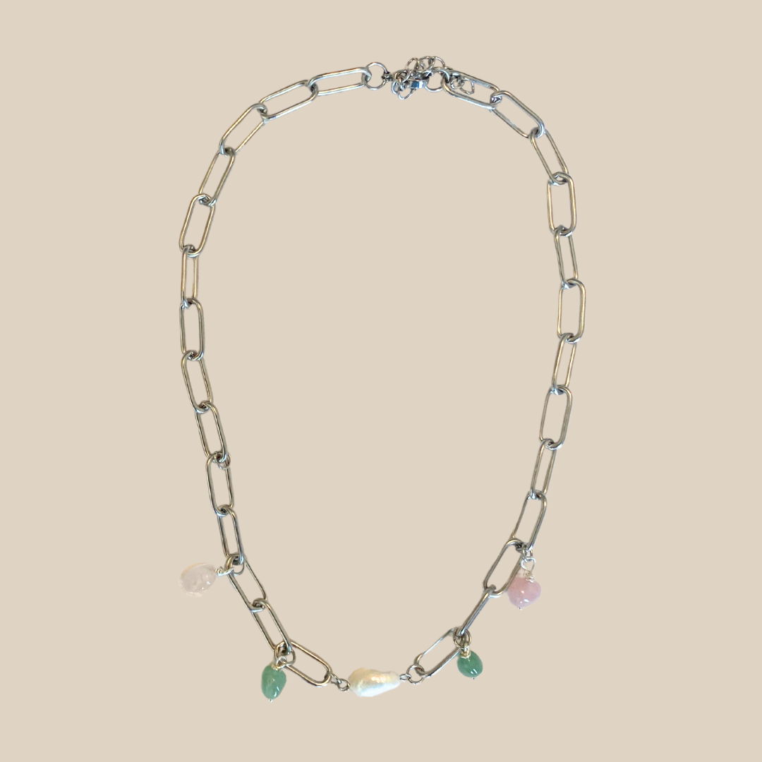 Collier Valbonne Solera avec perles d'eau douce et quartz rose