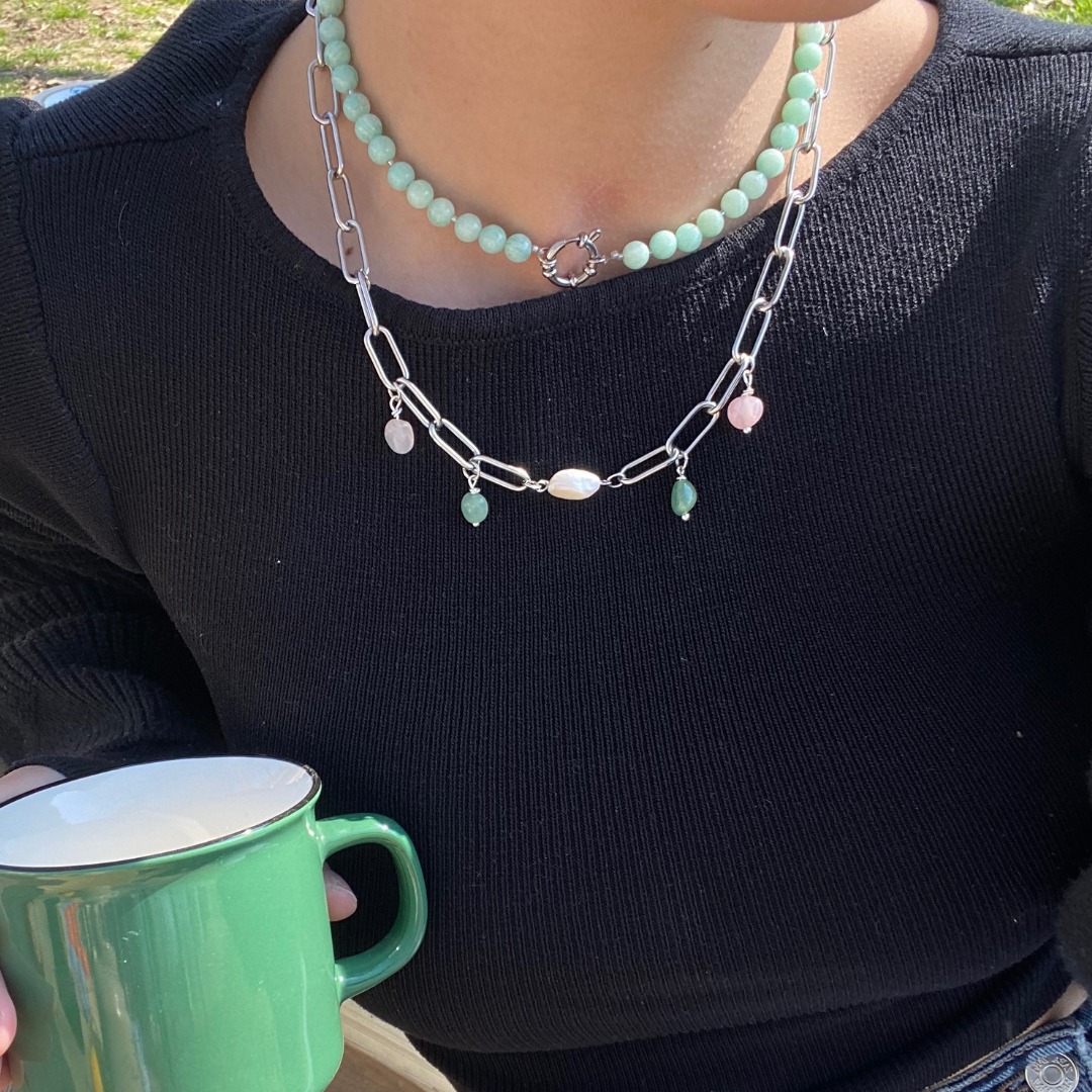 Collier Valbonne Solera avec perles d'eau douce et quartz rose