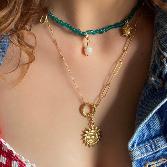 Collier Marine – Acier Inoxydable & Perles Acryliques Transparentes